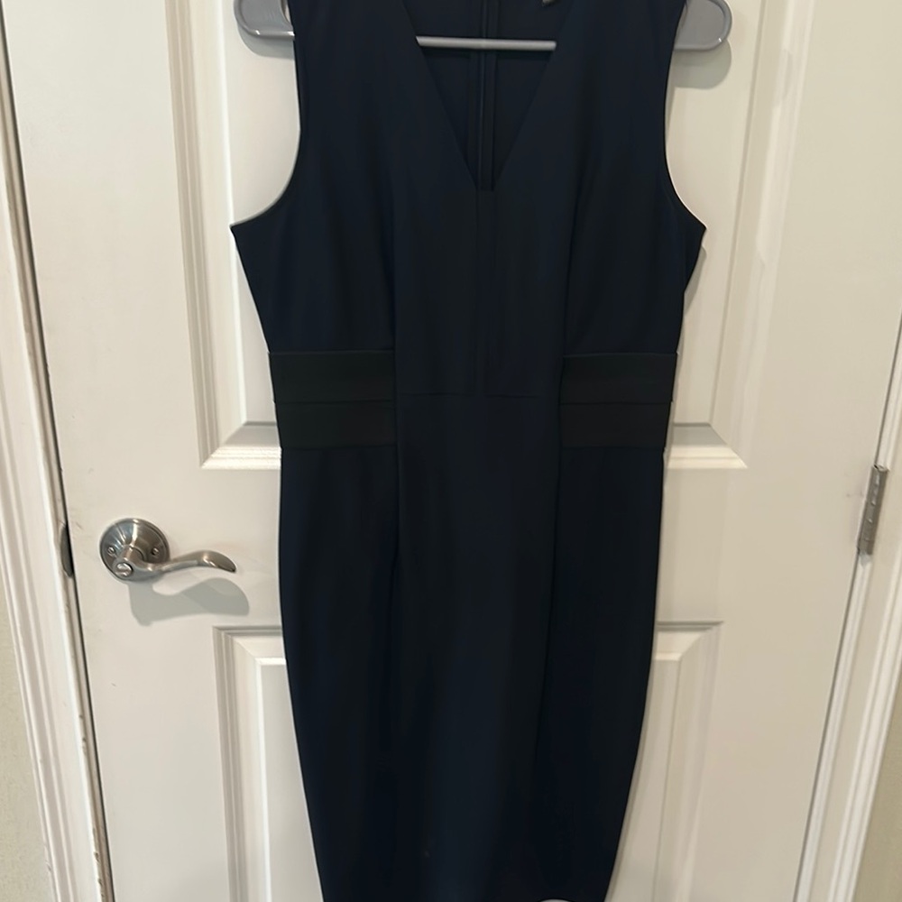 Ann Taylor Scuba Stretch Navy Blue Sheath  Dress Size 6